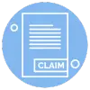 Blue circle with a claim document icon.