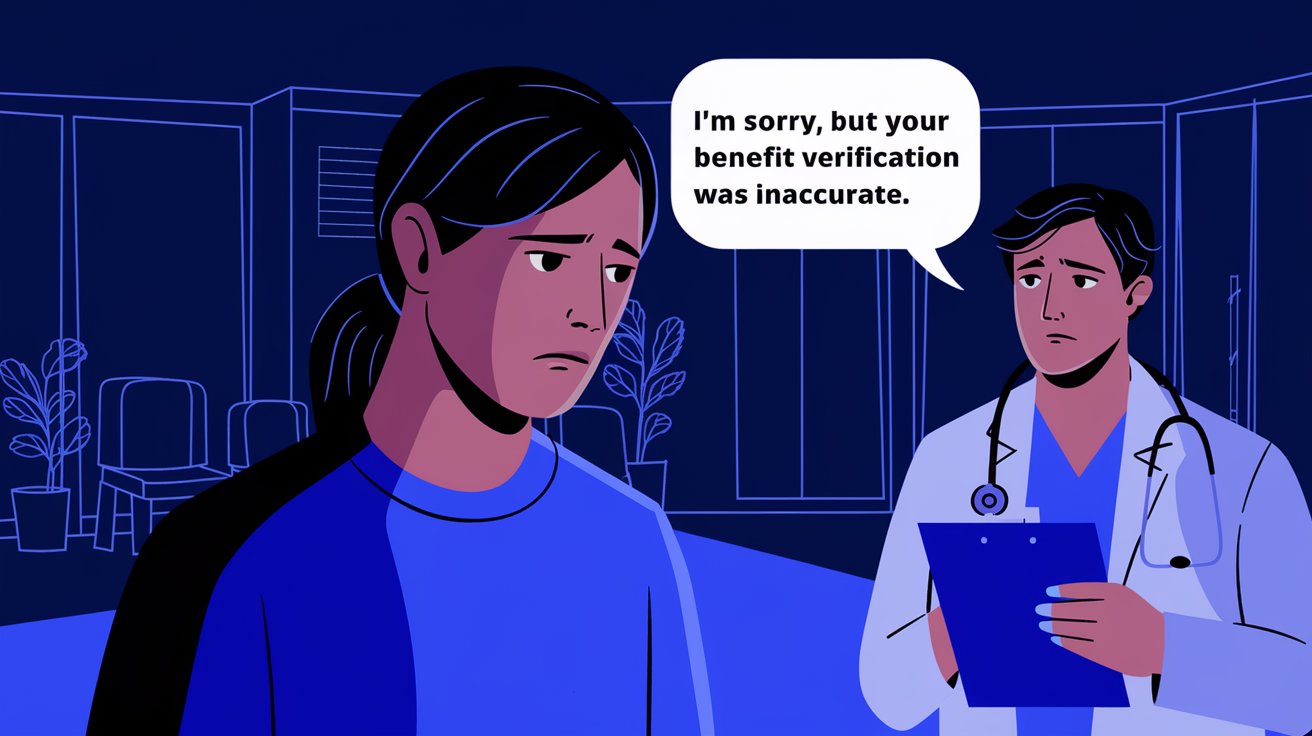the patient is sad his claim got denied because of inaccurate benefit verification 